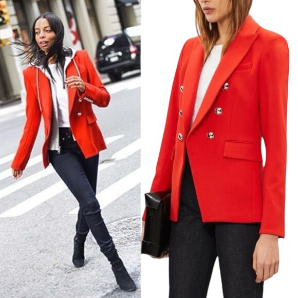 Veronica Beard Red Flame Miller Dickey Jacket Blazer Silver Double Breasted - Picture 9 of 11